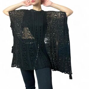 Elegant Black Crochet Women Sweater